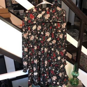 Black and red long sleeve floral swing dress